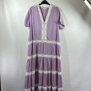 Pink Chicken New York Tiered Lace Trim Maxi Dress, S